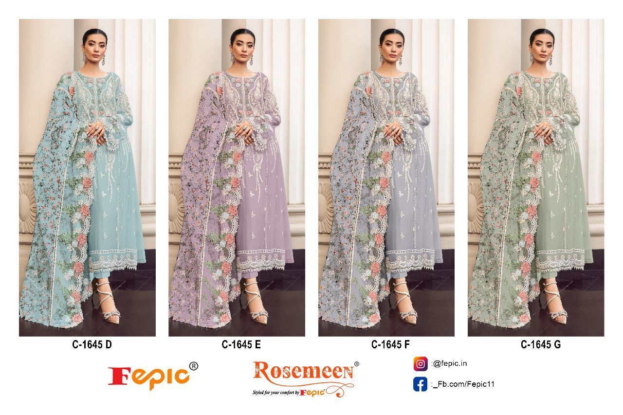 FEPIC ROSEMEEN C 1645 BRAND FEPIC NO. OF PIECES 03 PCS AVERAGE PRICE 1355 RS  CATLOG PRICE  4065  + 250 SHIPPING + 5 % GST =4530 FABRIC GEORGETTE WORK EMBROIDERY DETAILS **FABRIC DETAILS:- Top*_:- GEORGETTE EMBROIDERED WITH PEARL AND APPLIQUÉ WORK _*Dupatta*_:- DIGITAL PRINTED + HEAVY EMBROIDERED ORGANZA _*Bottom*_:- SANTOON _*INNER*_:- SANTOON NEXTGEN GALLERY EDITDELETE WHATSAPP BROADCAST LIST FOR FULL  CATALOGUE– SEND YOUR NAME AND LOCATION ON +91 9974 806 954  – FOR SALWAR KAMEEZ +91 9662 030 388  – FOR KURTIS +91 7069655500– FOR INQUIRY +918799402355 –PAKISTANI SUITS  SINGLE PIECE JOIN OUR WHATSAPP BROADCAST LIST AND BE THE FIRST ONE TO SEE LATEST CATLOG. WHAT ARE YOU LOOKING FOR  ? ( CLICK NOW ) SALWAR KAMEEZ  KURTIS PAKISTANI SUITS  KARACHI SUITS  LOOKING FOR PAKISTANI SUITS IN SINGLES ? VISIT @ PEHNAVA FASHION ---- SINGLE OUR TOP BRANDS SHREE FABS ,   FEPIC ,  DEEPSY  ,  COSMOS ,  SHRADDHA DESIGNER , MUMTAZ ARTS , BELLIZA DESIGNER , ZULFAT , ALOK SUITS  , VINAY FASHION , EBA LIFESTYLE  , AASHIRWAD CREATION S4U , MITTOO , PSYNA , KAJAL STYLE  , PAKISTANI SUITS BRANDS IN SINGLE PIECE SHREE FABS , FEPIC , DEEPSY , RAMSHA , ZIAAZ , SERINE , AL KHUSHBU  PEHNAVA FASHION MART IS INDIA'S BIGGEST WHOLESALER IN E COMMERCE PEHNAVA GROUP OWNS SAREE BULK & WHOLESALE MEGA MART PFASHIONMART IS WHOLESALER, MANUFACTURER AND SUPPLIER FOR BRANDED PAKISTANI SUITS, INDIAN SALWAR KAMEEZ, LAWN SALWAR KAMEEZ, KARACHI PRINTED SALWAR KAMEEZ, LUXURY PRET OUTFIT, LUXURY PRET KURTIS, PAKISTANI READYMADE KURTIS, DESIGNER KURTIS, FANCY LONG GOWN, LATEST LEHENGHA CHOLI, PATIYALA COTTON KURTI, HEAVY EMBROIDEREY SUITS, PAKISTANI SALWAR SUITS, DIGITAL PRINTED KURTI with PANT, FANCY SHORT TOPS, FANCY TUNIC, PAKISTANI KURTI PANT, KASHMIRI PRINTED SUITS, SHARARA SUITS, FANCY KUTIS PANT WITH DUPATTA, JUMPSUIT, FANCY STOLES, KHADI EMBROIDERY WOLLEN DUPATTAS, DIGITAL PRINTED SUITS, ANARKALI SUITS, SALWAR KAMEEZ, KARACHI SUITS, LEGGINGS, PALAZZO, COTTON DRESS, FROCK TYPE LONG KURTIS, BRANDED DESIGNER COLLECTION, DENIM KURTIS, PARTY WEAR SUITS, TOP SHARARA WITH DUPATTA, EMBROIDERY SALWAR SUITS, COTTON SUITS AND ALL SURAT BRANDED CATALOGS