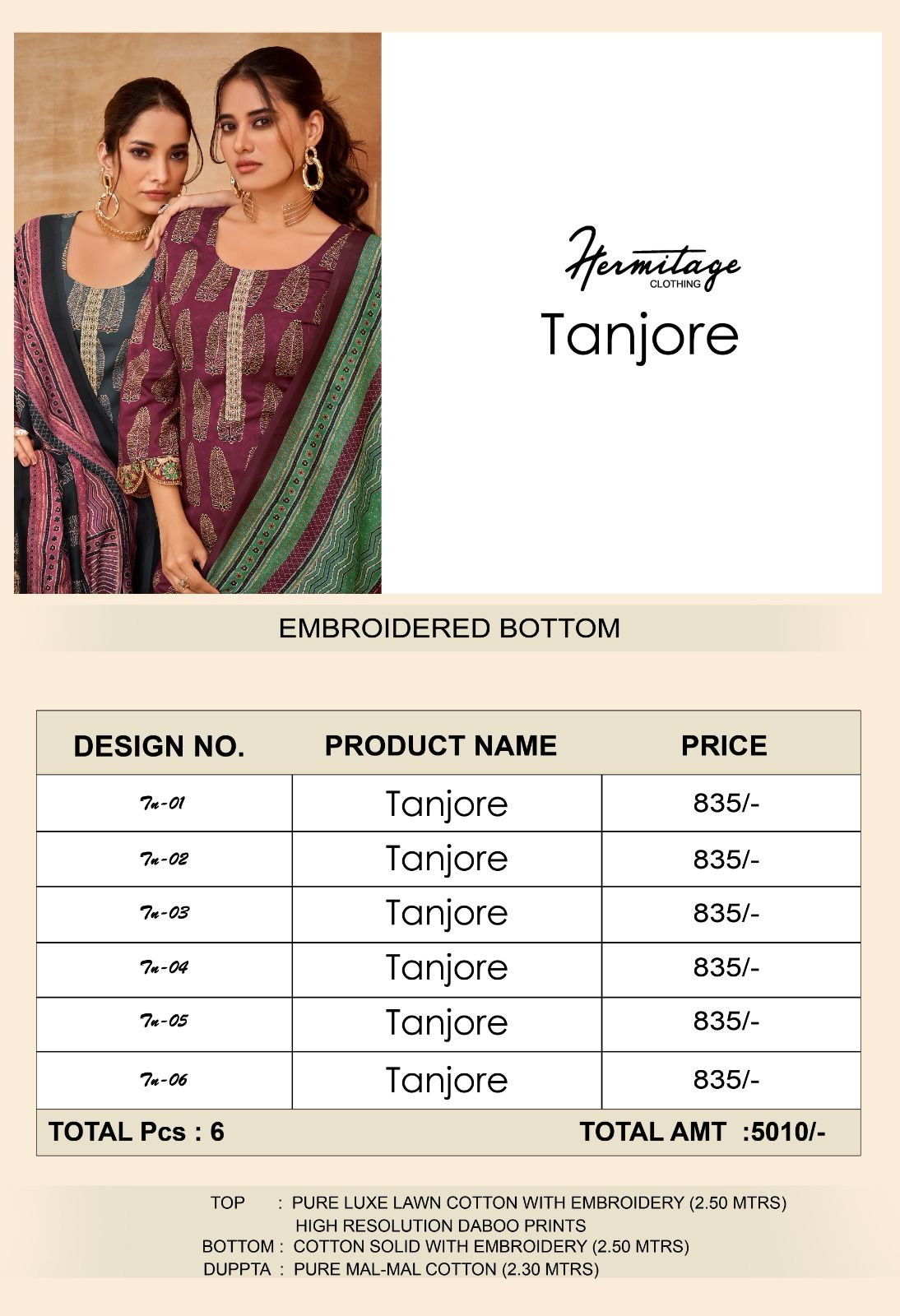 HERMITAGE TANJORE COTTON EMBROIDERED SUITS