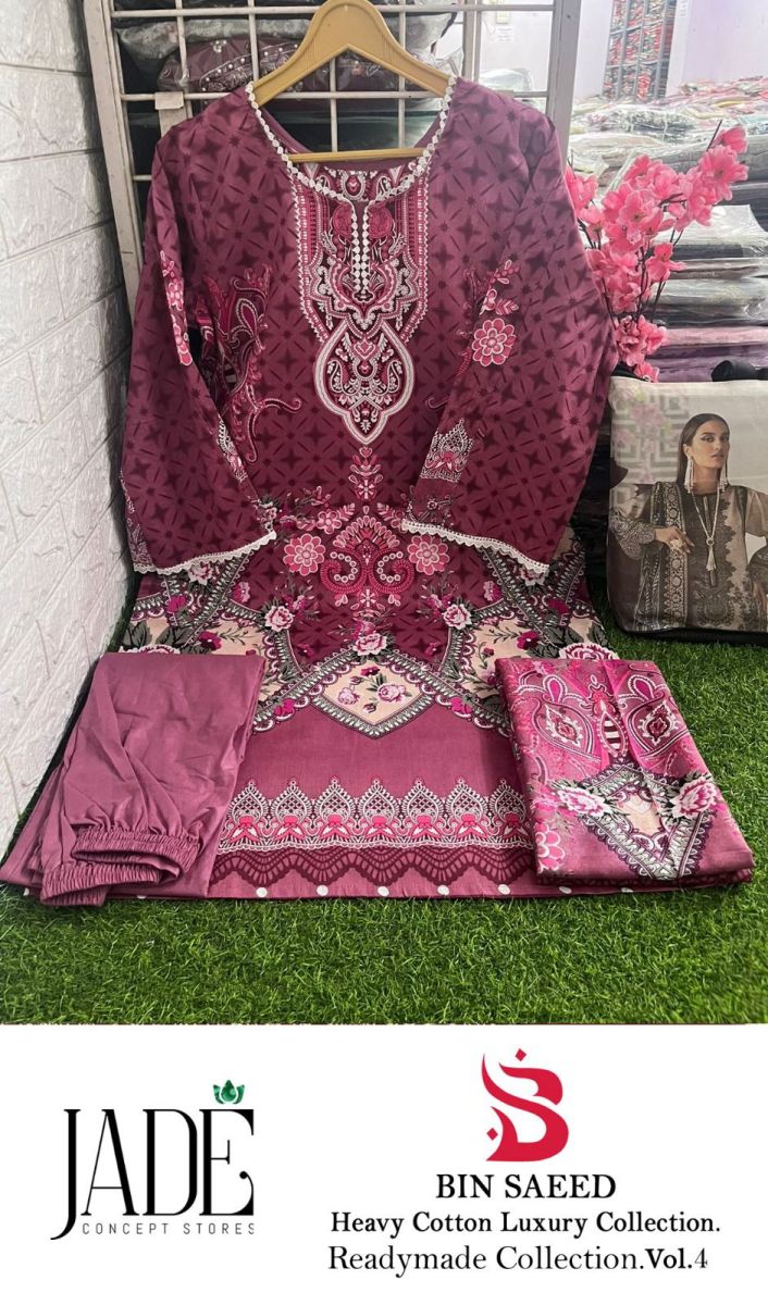 JADE BIN SAEED VOL 4 PURE LAWN COTTON READYMADE SUITS
