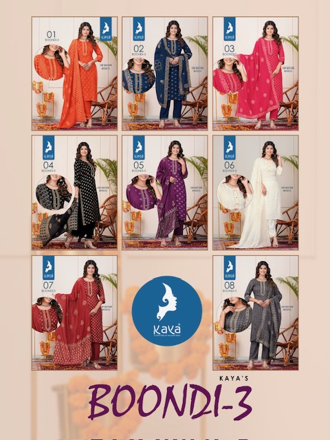 KAYA BOONDI 3 READYMADE KURTI CATALOGUE DISTRIBUTOR IN SURAT