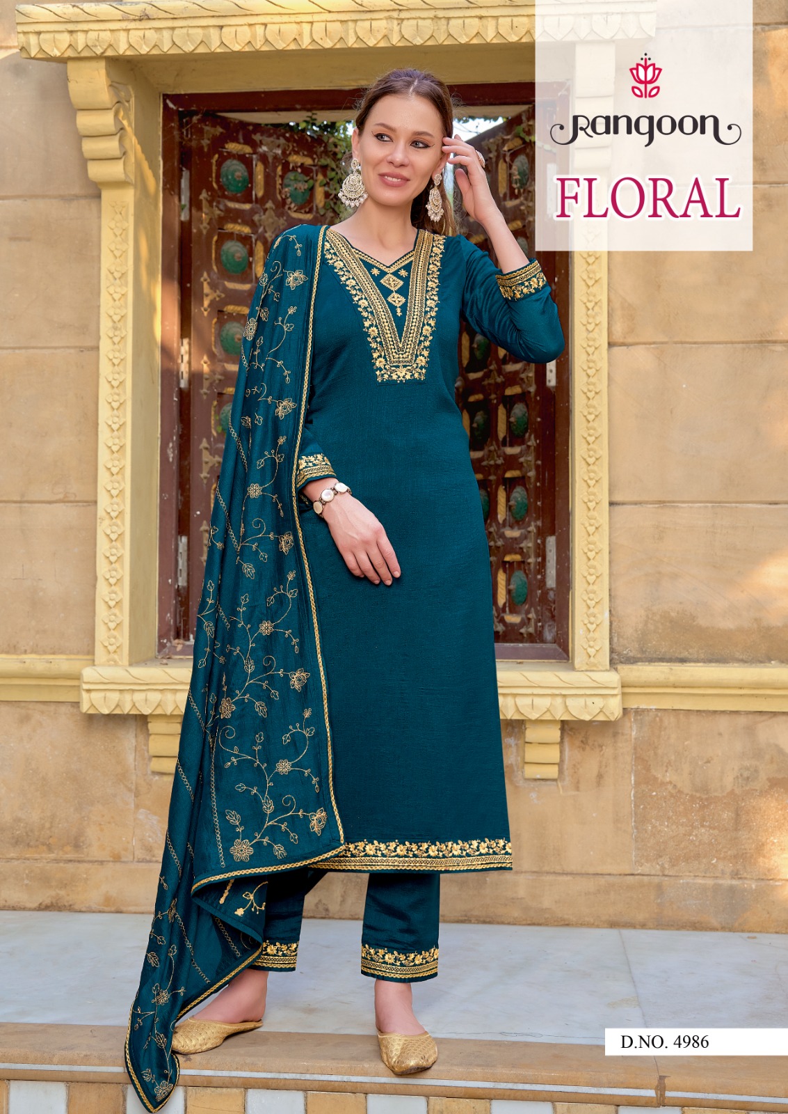 RANGOON FLORAL SILK EMBROIDERY KURTI CATALOGUE WHOLESALER IN SURAT