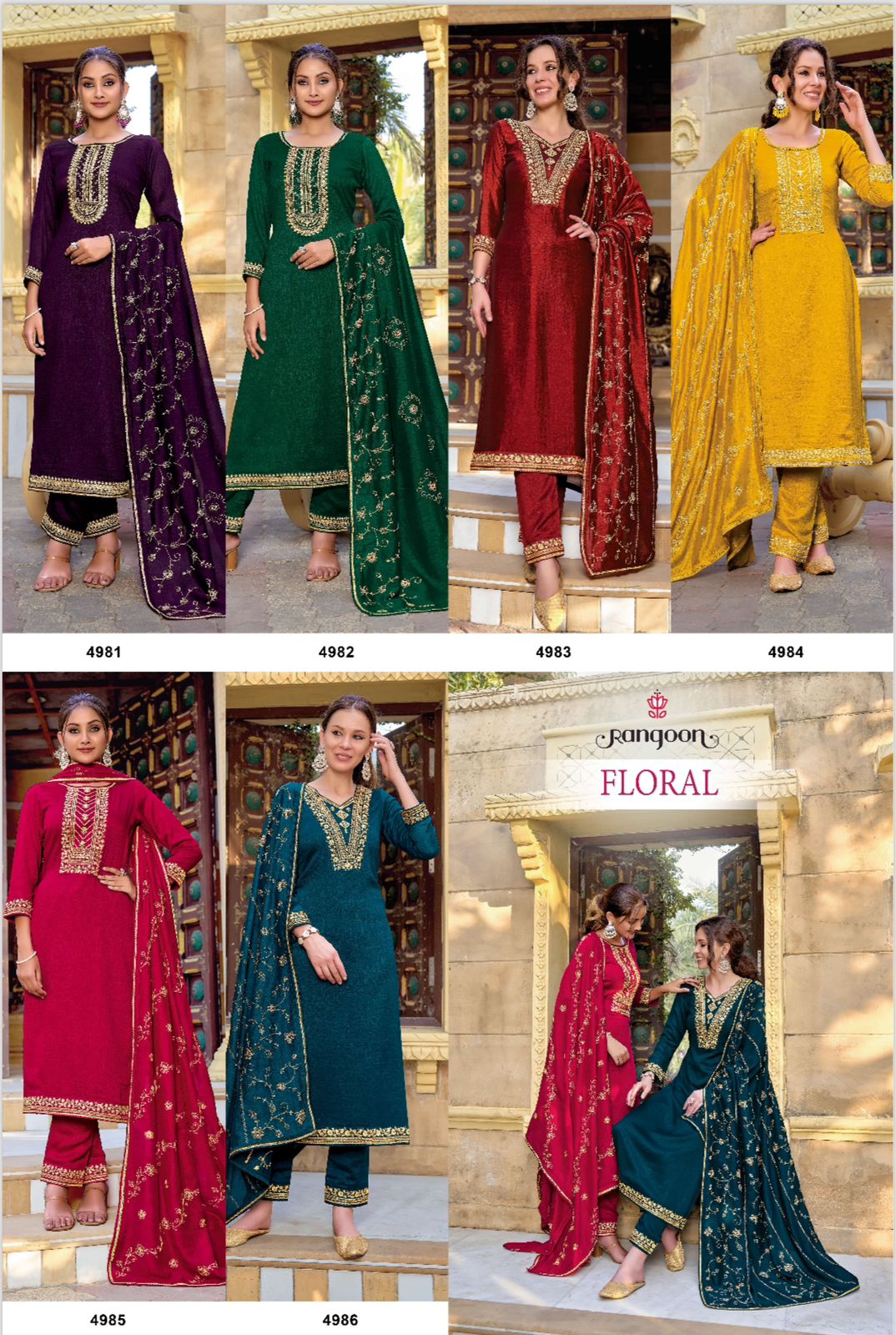 RANGOON FLORAL SILK EMBROIDERY KURTI CATALOGUE WHOLESALER IN SURAT