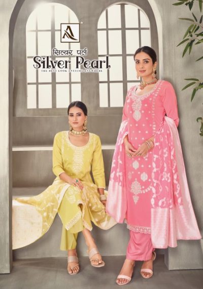 ALOK SUIT SILVER PEARL DESIGNER SALWAR SUIT DISTRIBUTOR IN SURAT