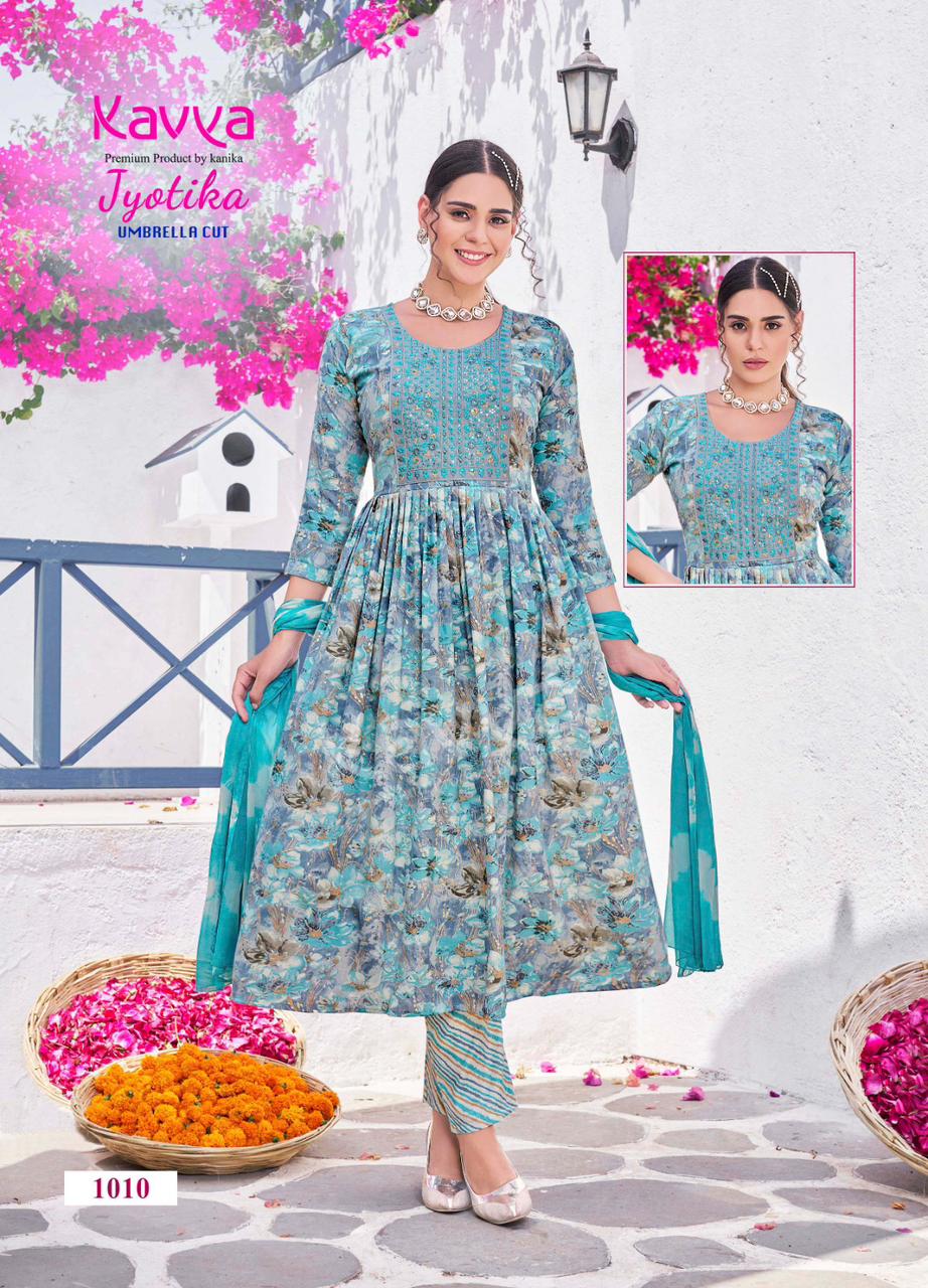 KAVYA JYOTIKA VOL 1 UMBRELLA CUT READYMADE KURTI WHOLESALER IN SURAT