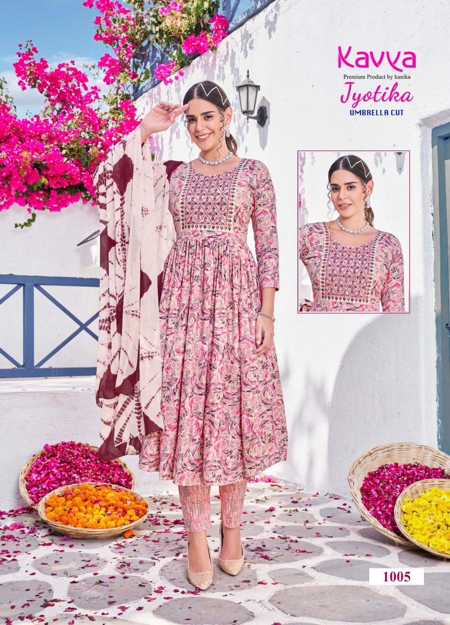 KAVYA JYOTIKA VOL 1 UMBRELLA CUT READYMADE KURTI WHOLESALER IN SURAT