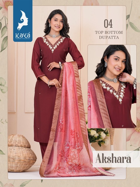 KAYA AKSHARA ROMAN SILK READYMADE KURTI CATALOGUE SUPPLIER IN SURAT