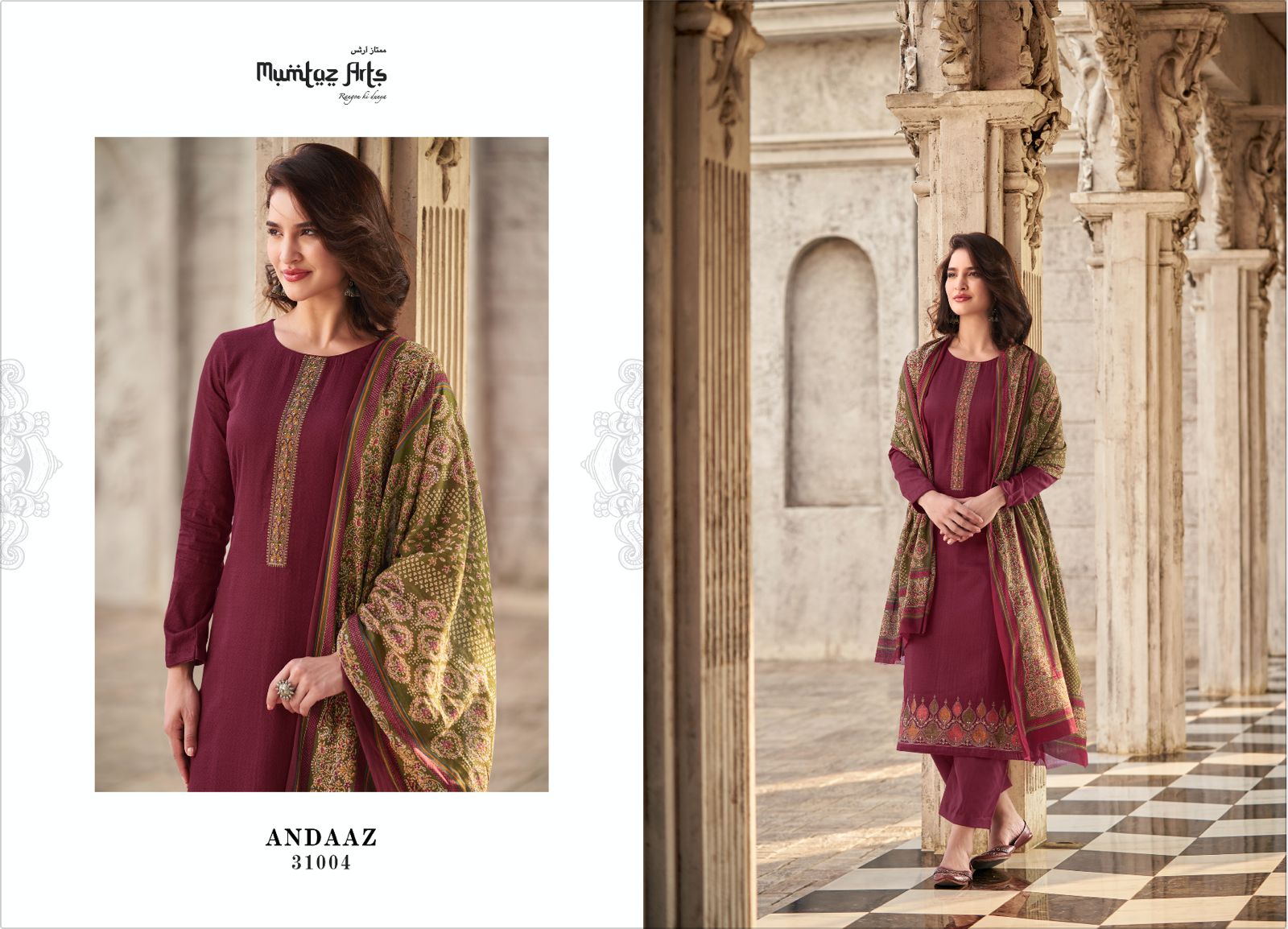 MUMTAZ ARTS ANDAAZ PURE JAM SATIN SUITS