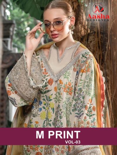 AASHA DESIGNER M PRINT VOL 3 COTTON EMBROIDERY SALWAR SUIT SUPPLIER IN SURAT