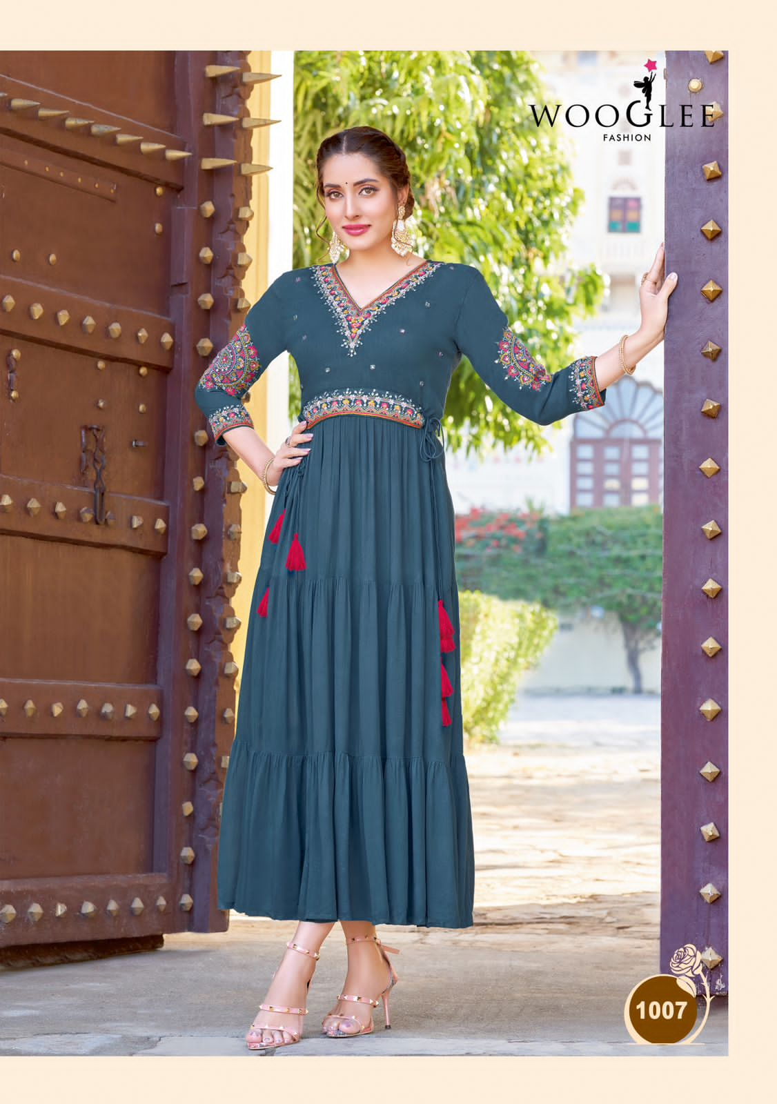 WOOGLEE NIRJA VOL 2 READYMADE RAYON EMBROIDERY KURTI WHOLESALER IN SURAT