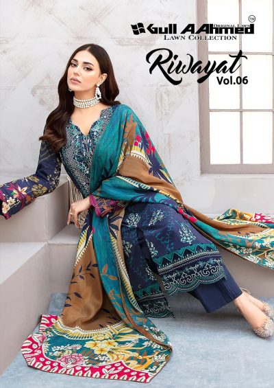 GULL AAHMED RIWAYAT VOL 6 LAWN COLLECTION SALWAR SUIT WHOLESALER IN SURATGULL AAHMED RIWAYAT VOL 6 LAWN COLLECTION SALWAR SUIT WHOLESALER IN SURAT