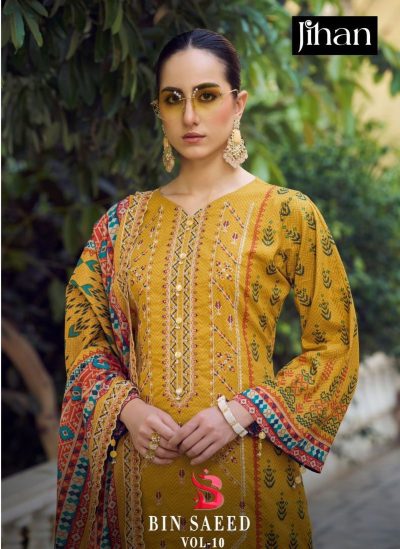 JIHAN BIN SAEED VOL 10 LAWN COLLECTION PAKISTANI SALWAR SUIT SUPPLIER IN SURAT