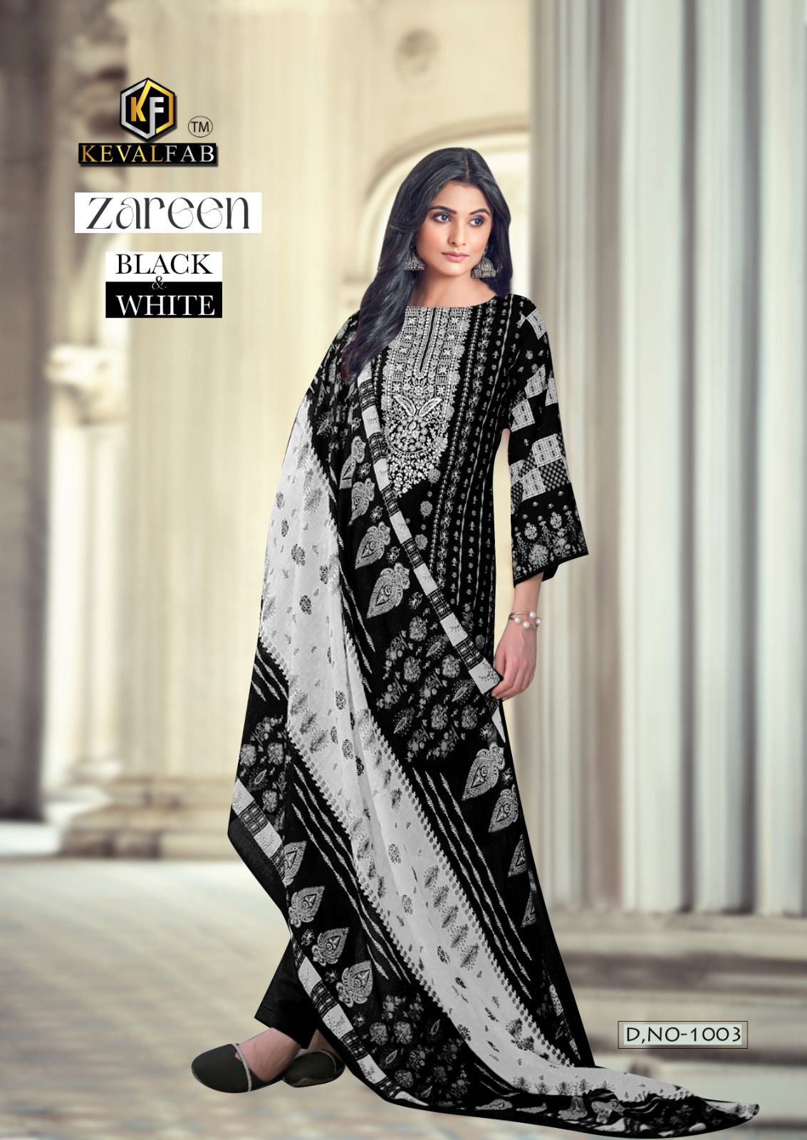 KEVAL FAB ZAREEN BLACK & WHITE COTTON KARACHI PRINT SALWAR SUIT SUPPLIER IN SURAT