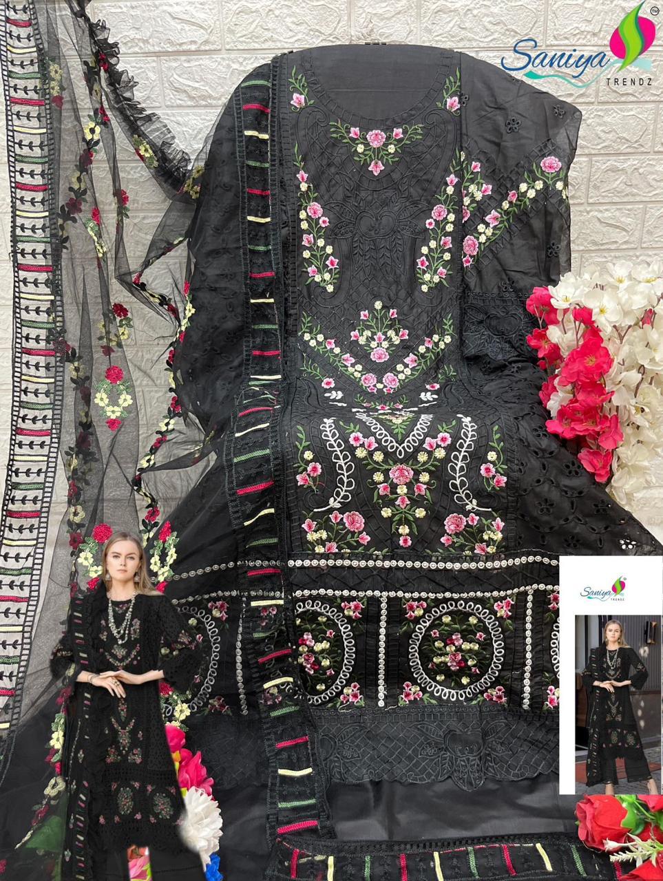 SANIYA TRENDZ BLACK & WHITE CHIKANKARI SUITS