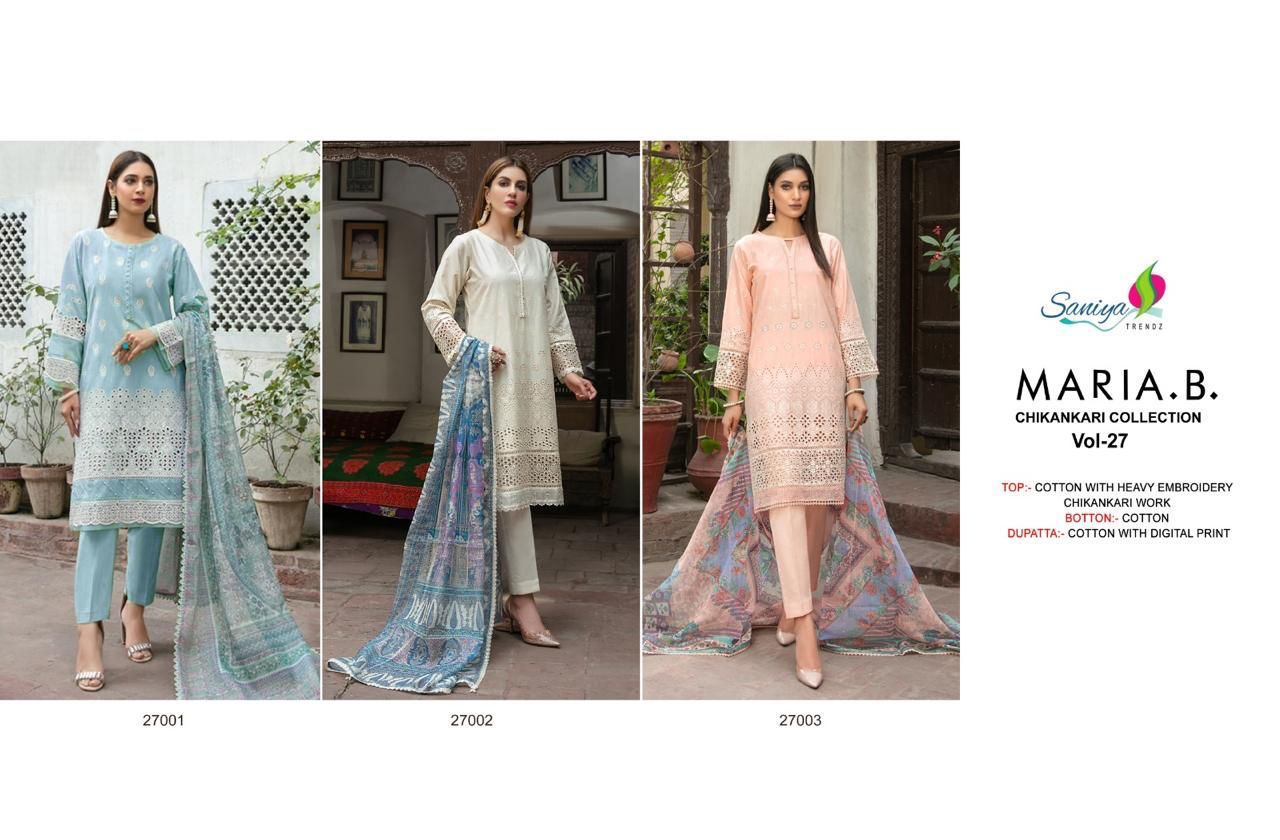 SANIYA TRENDZ MARIA B VOL 27 CHIKANKARI COLLECTION