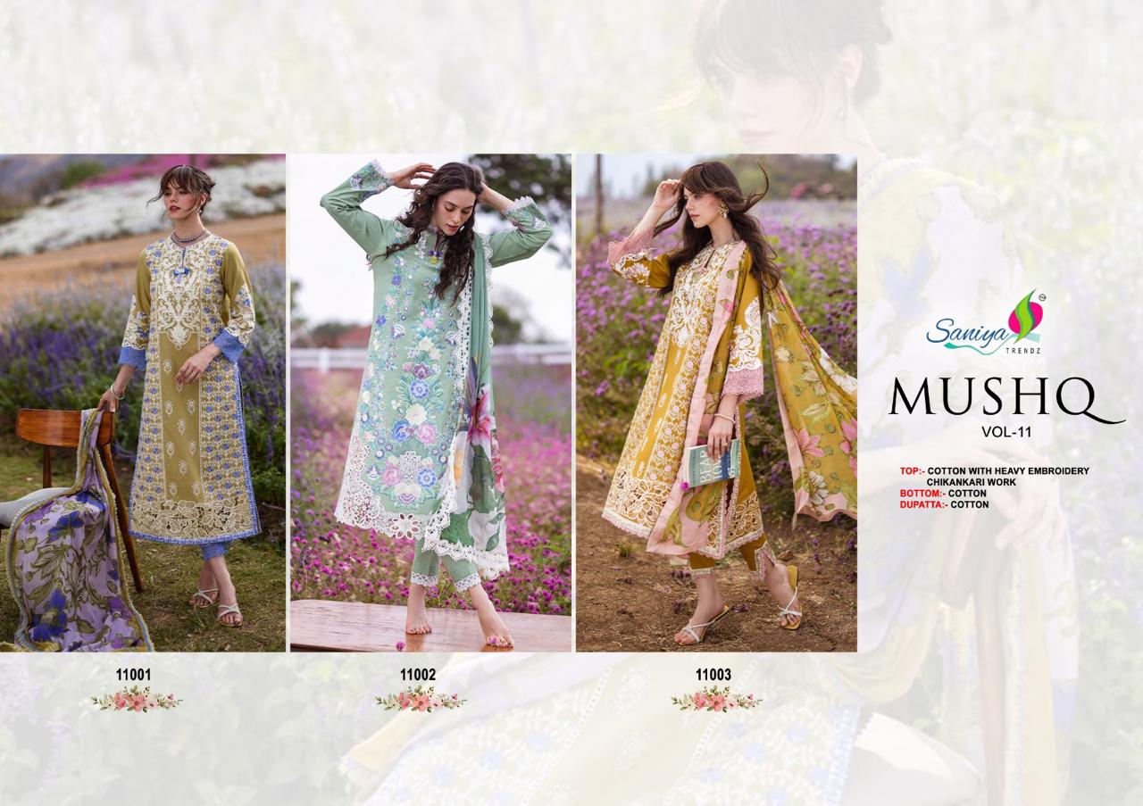 SANIYA TRENDZ MUSHQ VOL 11 CHIKANKARI SUITS