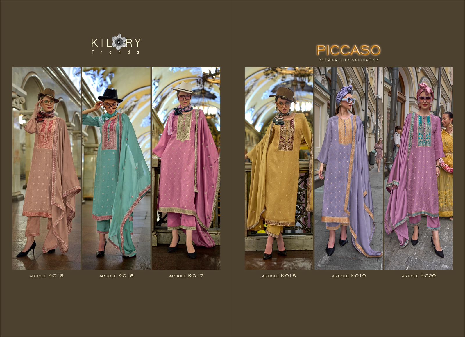 KILORY TRENDS PICCASO SILK EMBROIDERY SUITS WHOLESALER