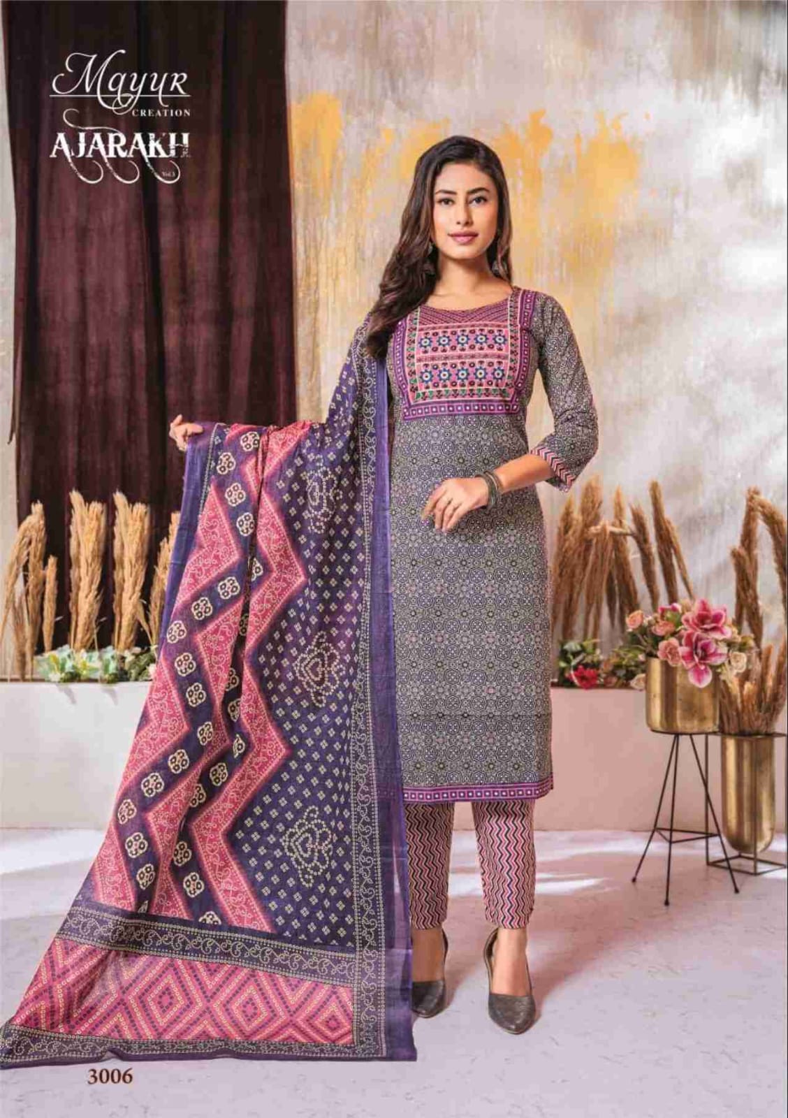 MAYUR CREATION AJARAKH VOL 3 COTTON READYMADE SUITS