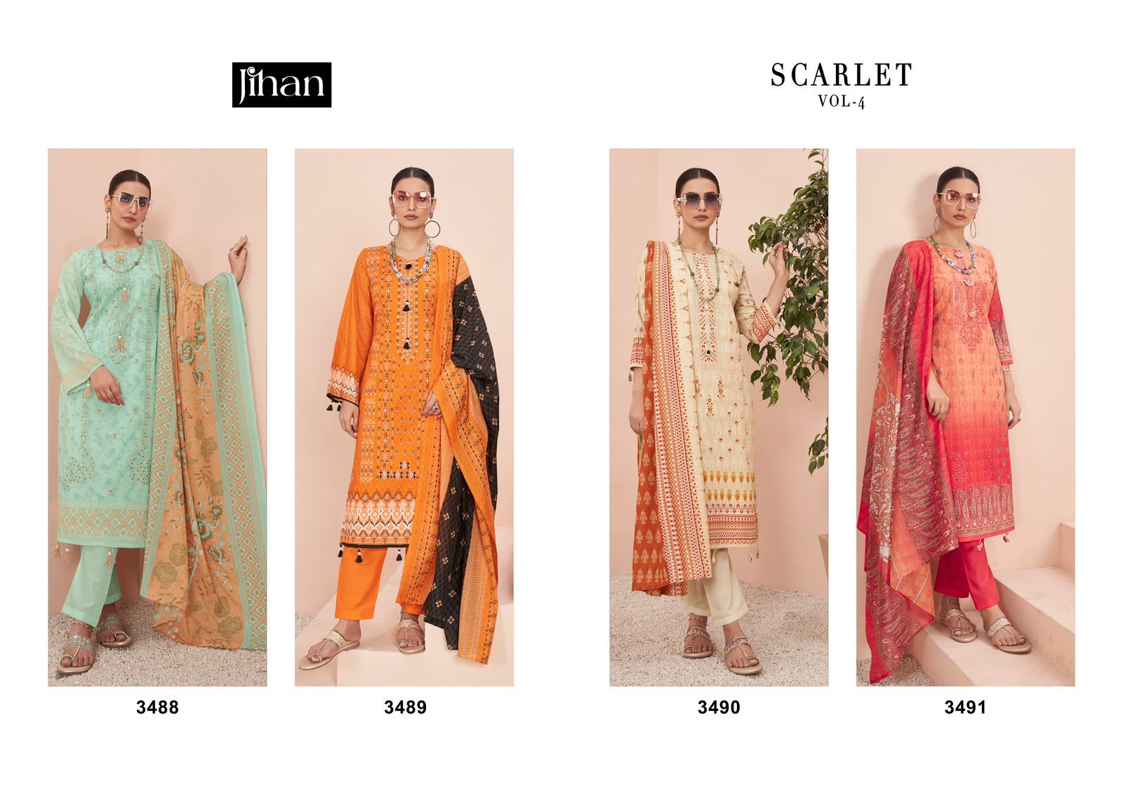 JIHAN SCARLET VOL 4 PAKISTANI LAWN SUITS