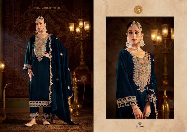 BELLIZA DESIGNER STUDIO MEENAKAARI PURE VELVET SUITS