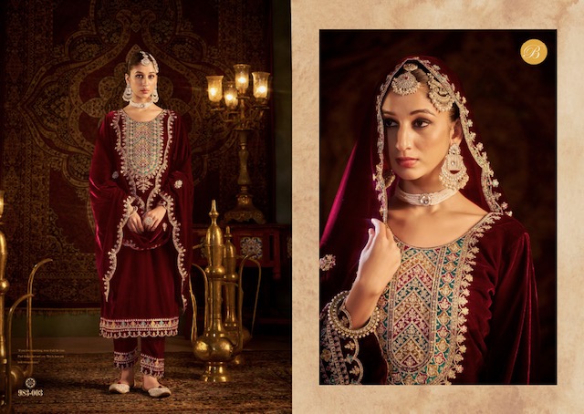 BELLIZA DESIGNER STUDIO MEENAKAARI PURE VELVET SUITS