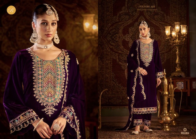 BELLIZA DESIGNER STUDIO MEENAKAARI PURE VELVET SUITS