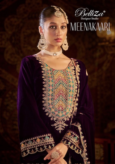 BELLIZA DESIGNER STUDIO MEENAKAARI PURE VELVET SUITS