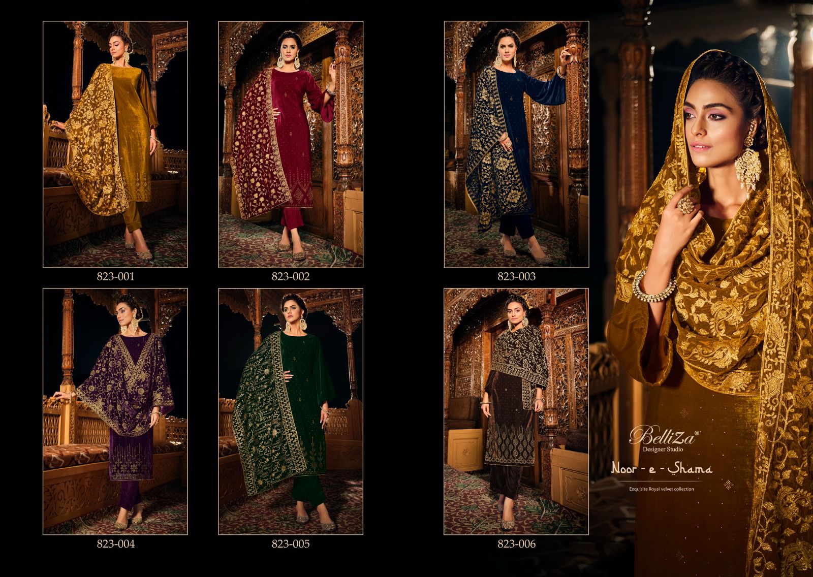 BELLIZA NOOR-E-SHAMA PURE VELVET SUITS CATALOG