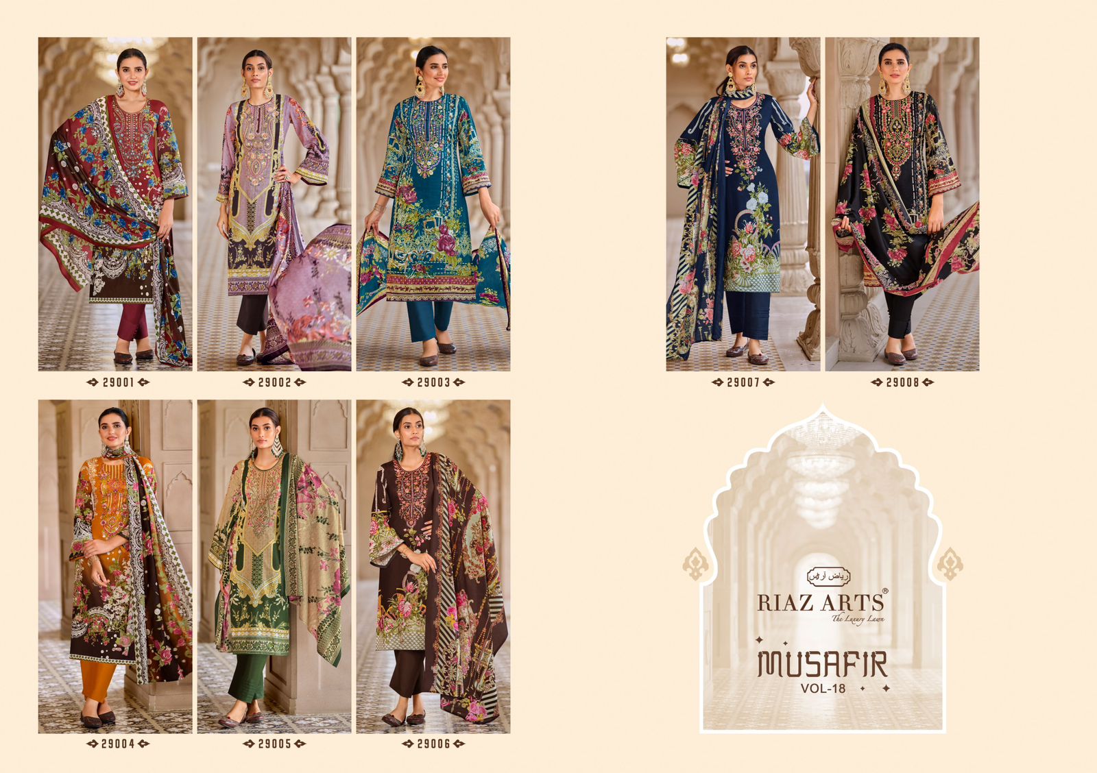 RIAZ ARTS MUSAFIR VOL 18 PURE KARACHI LAWN SUITS