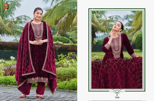 SHRADDHA DESIGNER SHAHZADI PURE VELVET SUITS CATALOG