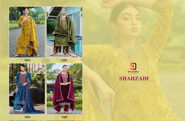 SHRADDHA DESIGNER SHAHZADI PURE VELVET SUITS CATALOG