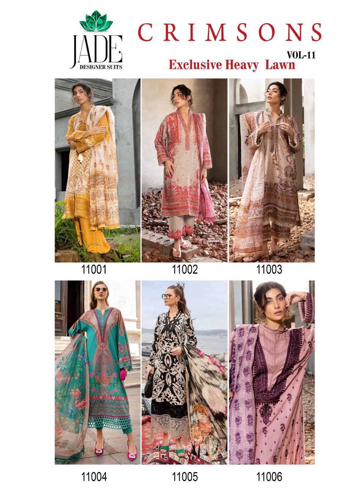 JADE CRIMSONS VOL 11 PURE LAWN KARACHI SUITS