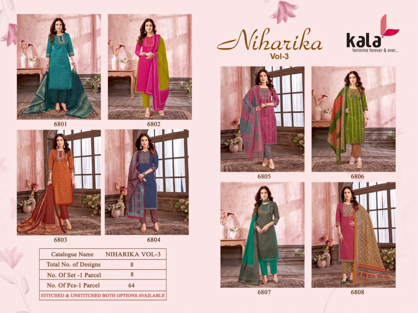 KALA NIHARIKA VOL 3 PURE COTTON SUITS WHOLESALE