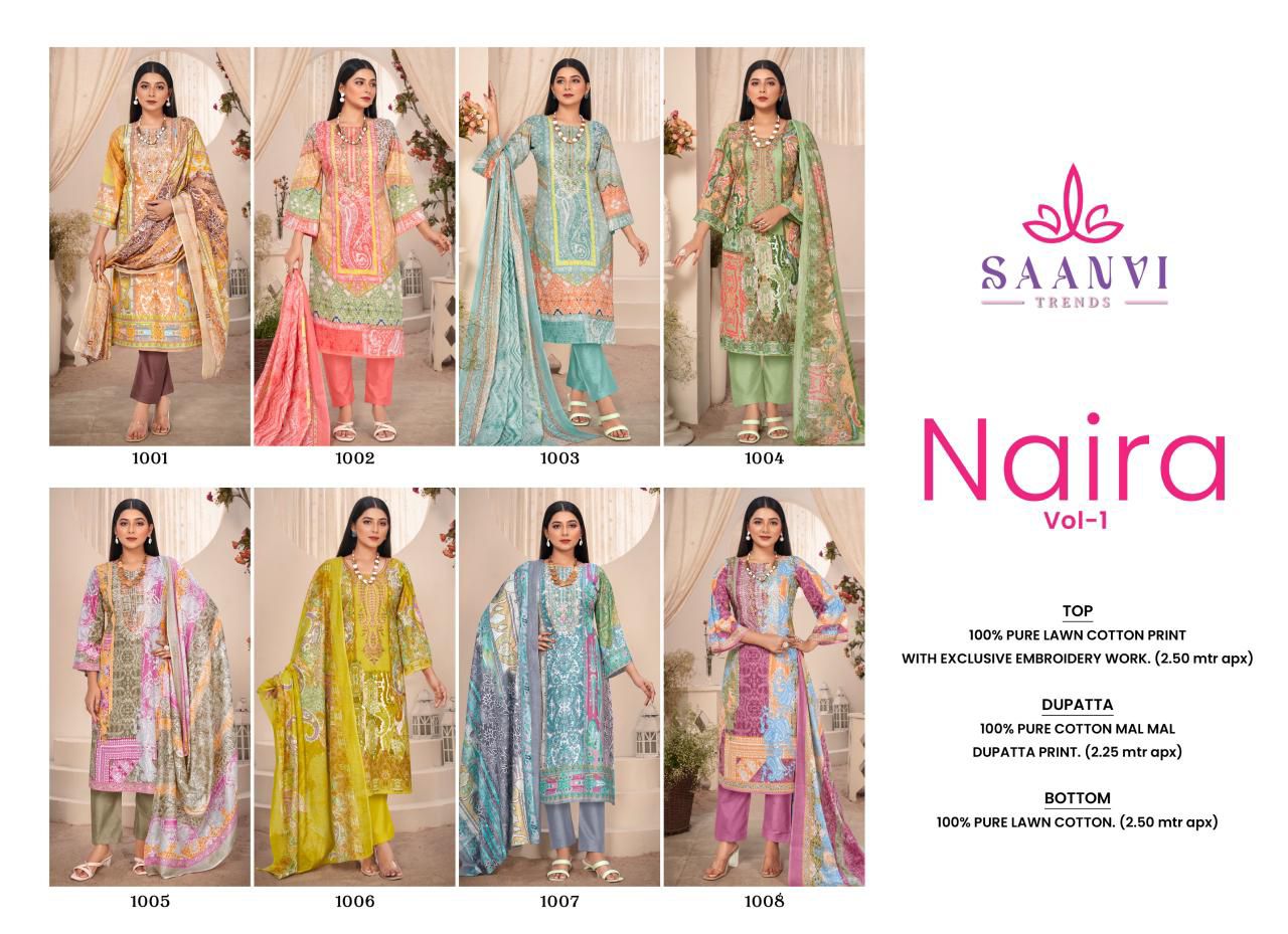 SAANVI TRENDS NAIRA VOL 1 COTTON LAWN SUITS