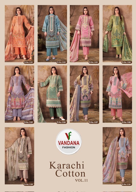 VANDANA FASHION KARACHI COTTON VOL 11 SUITS WHOLESALER