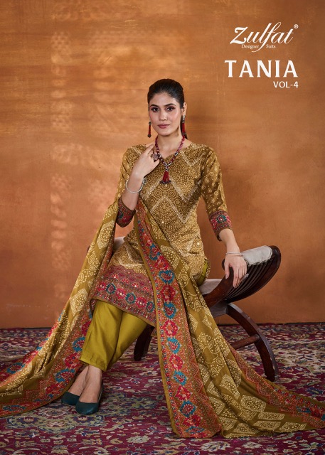 ZULFAT DESIGNER TANIA VOL 4 PURE COTTON SUITS WHOLESALER