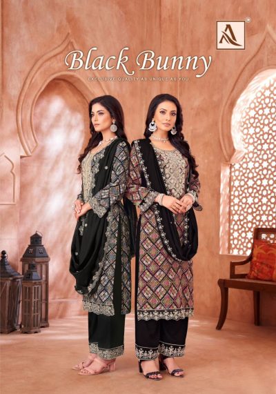 ALOK SUIT BLACK BUNNY VISCOSE EMBROIDERY SUIT SUPPLIER