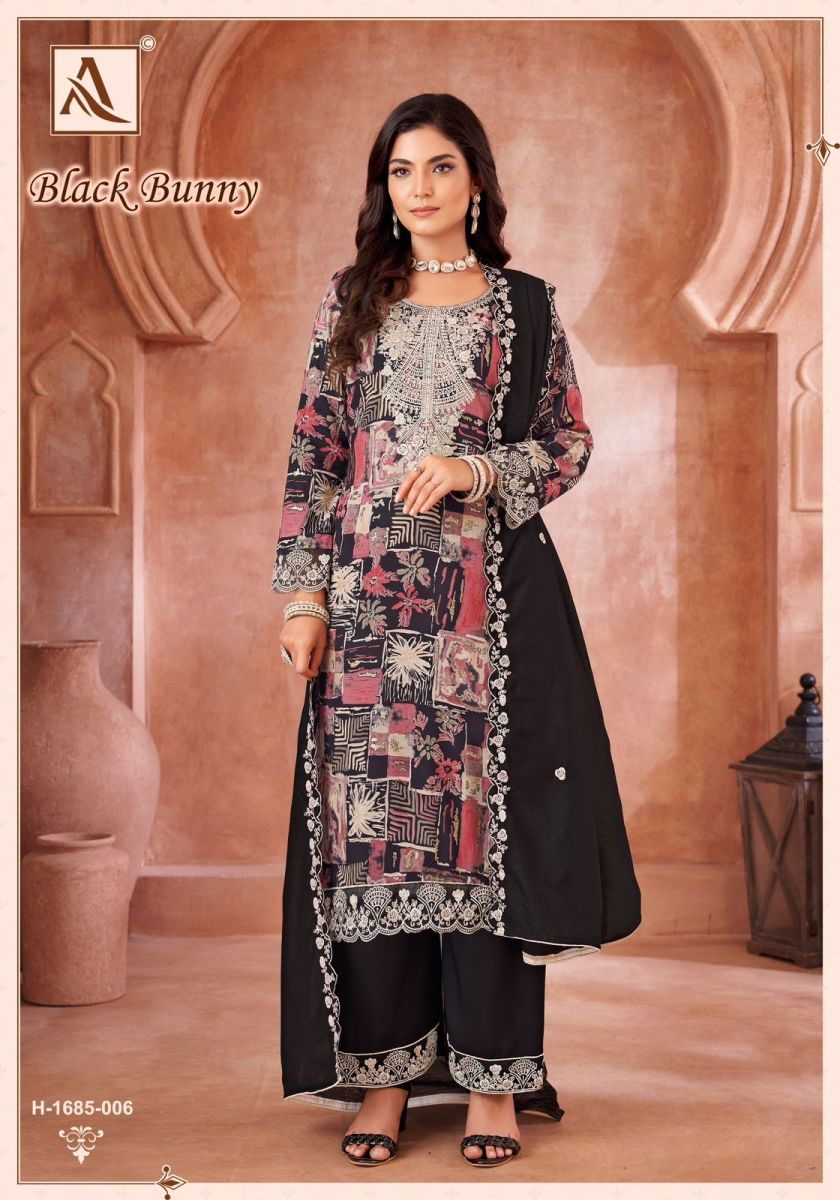 ALOK SUIT BLACK BUNNY VISCOSE EMBROIDERY SUIT SUPPLIER