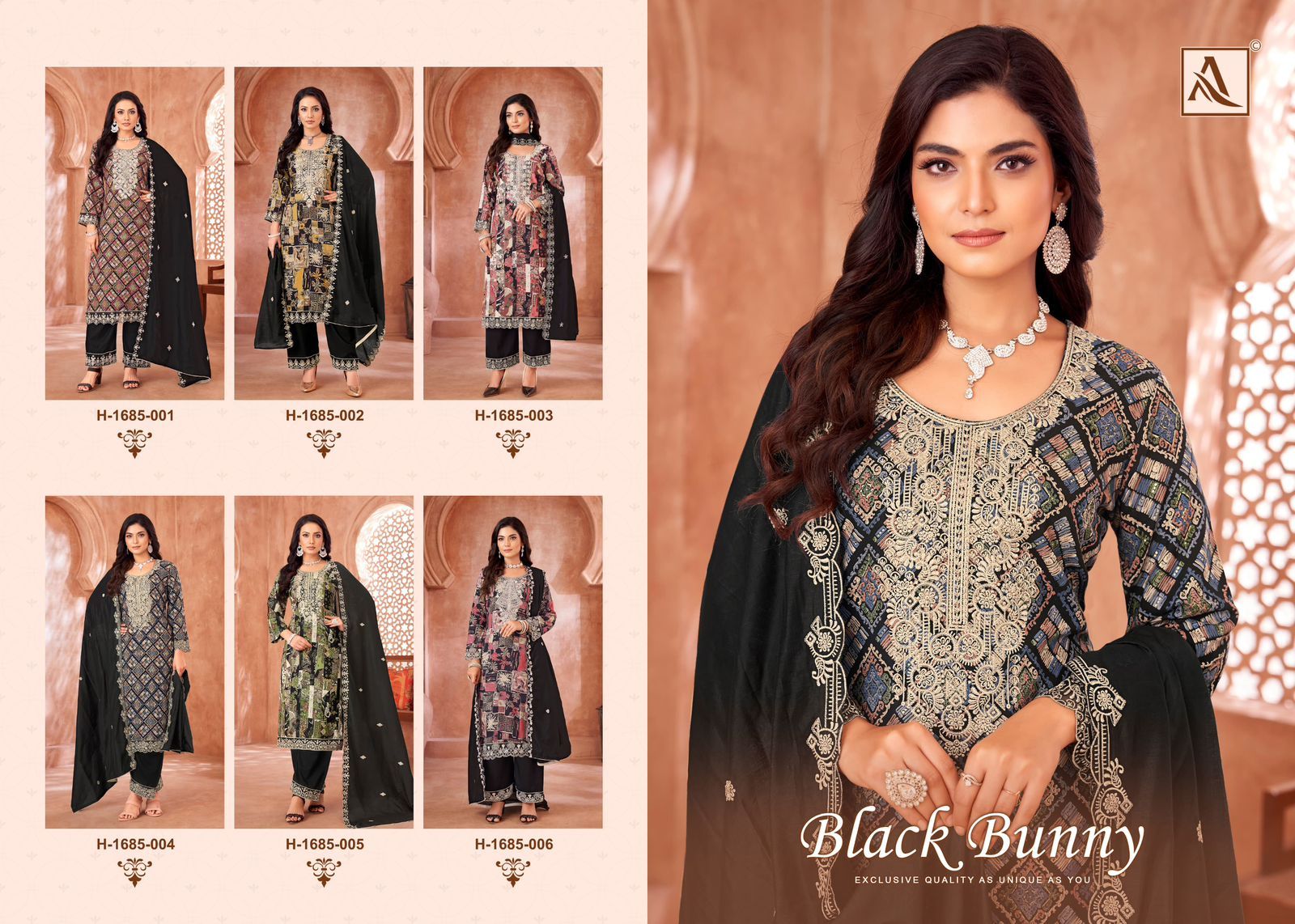 ALOK SUIT BLACK BUNNY VISCOSE EMBROIDERY SUIT SUPPLIER