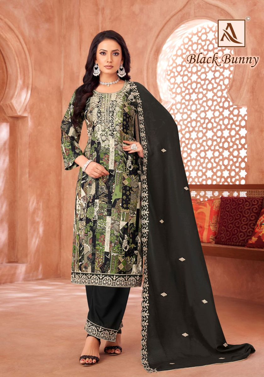 ALOK SUIT BLACK BUNNY VISCOSE EMBROIDERY SUIT SUPPLIER