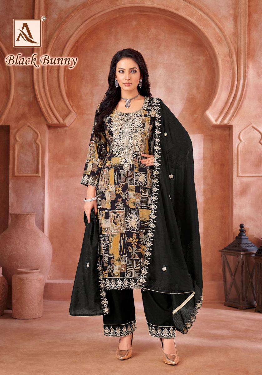 ALOK SUIT BLACK BUNNY VISCOSE EMBROIDERY SUIT SUPPLIER