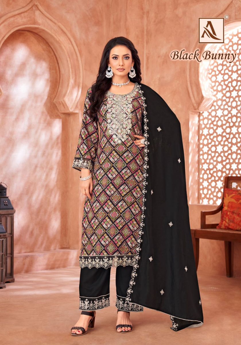 ALOK SUIT BLACK BUNNY VISCOSE EMBROIDERY SUIT SUPPLIER