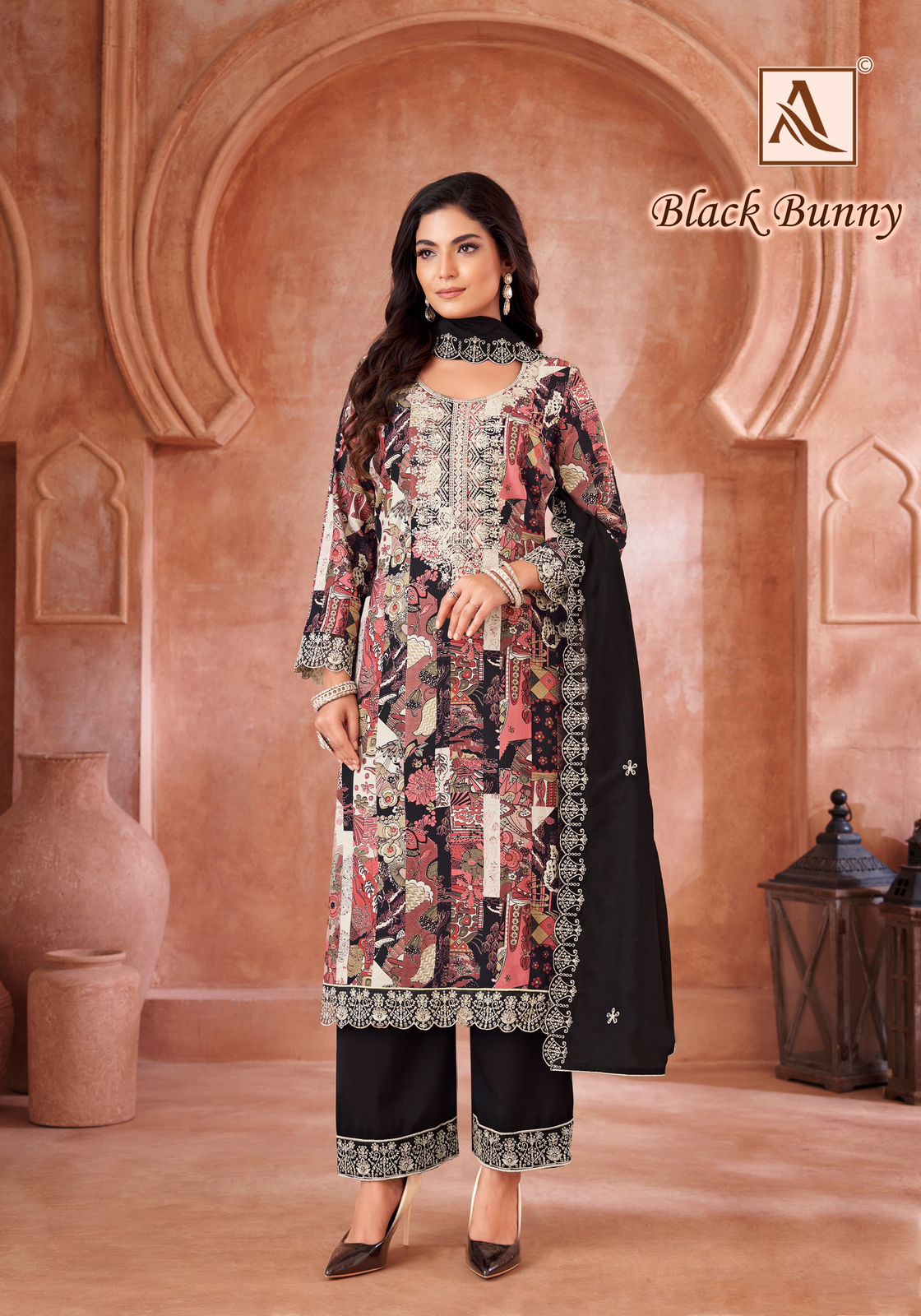 ALOK SUIT BLACK BUNNY VISCOSE EMBROIDERY SUIT SUPPLIER