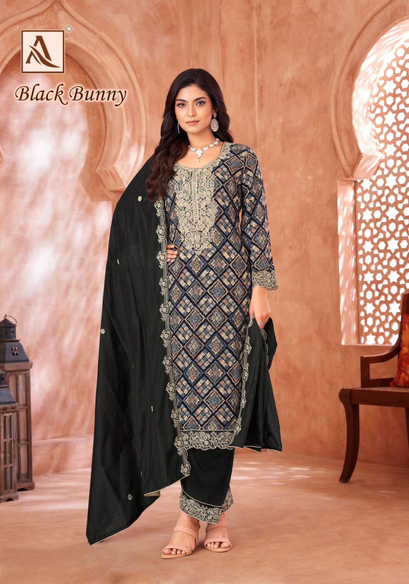 ALOK SUIT BLACK BUNNY VISCOSE EMBROIDERY SUIT SUPPLIER