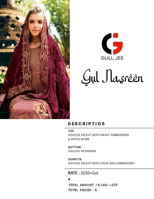 GULL JEE GUL NASREEN PURE VISCOSE VELVET SUITS