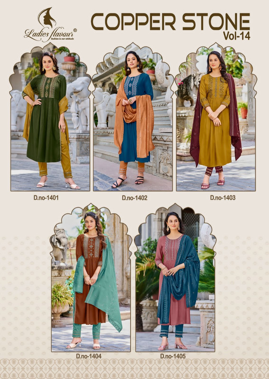 LADIES FLAVOUR COPPER STONE VOL 14 READYMADE KURTIS