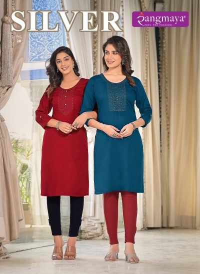 RANGMAYA SILVER RAYON SHORT KURTIS CATALOG