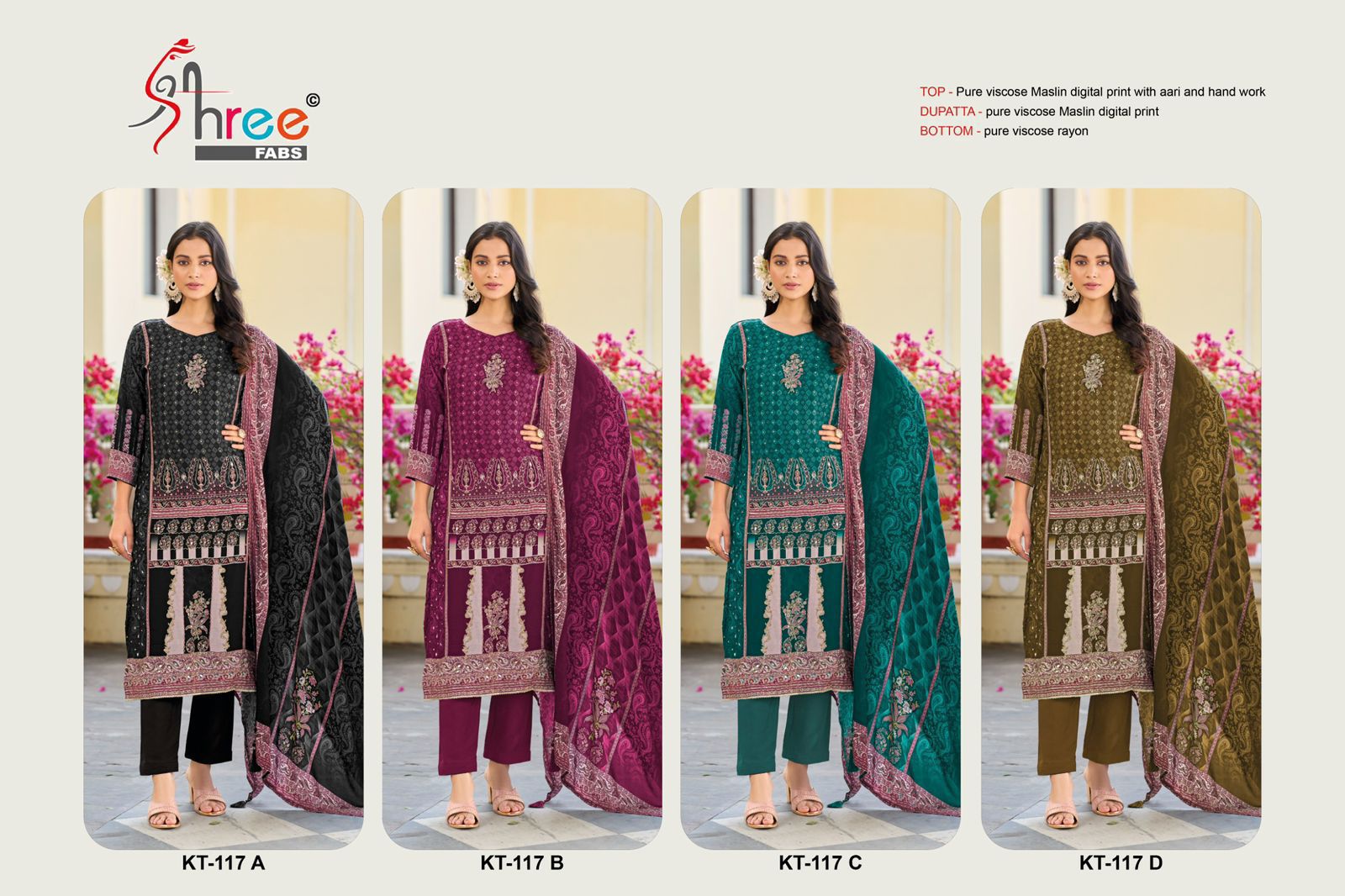 SHREE FABS KT-117 SERIES PURE MUSLIN SUITS CATALOG