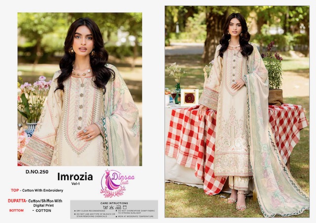 DINSAA SUIT IMROZIA VOL 1 COTTON EMBROIDERY SUITS