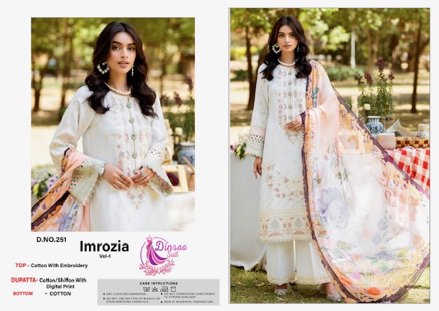 DINSAA SUIT IMROZIA VOL 1 COTTON EMBROIDERY SUITS