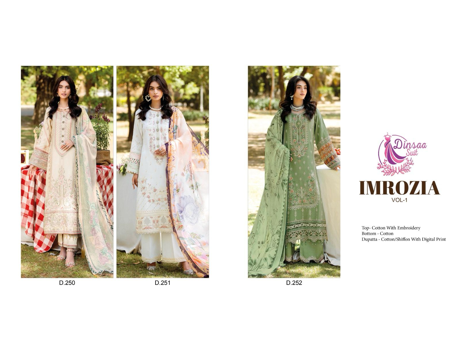 DINSAA SUIT IMROZIA VOL 1 COTTON EMBROIDERY SUITS